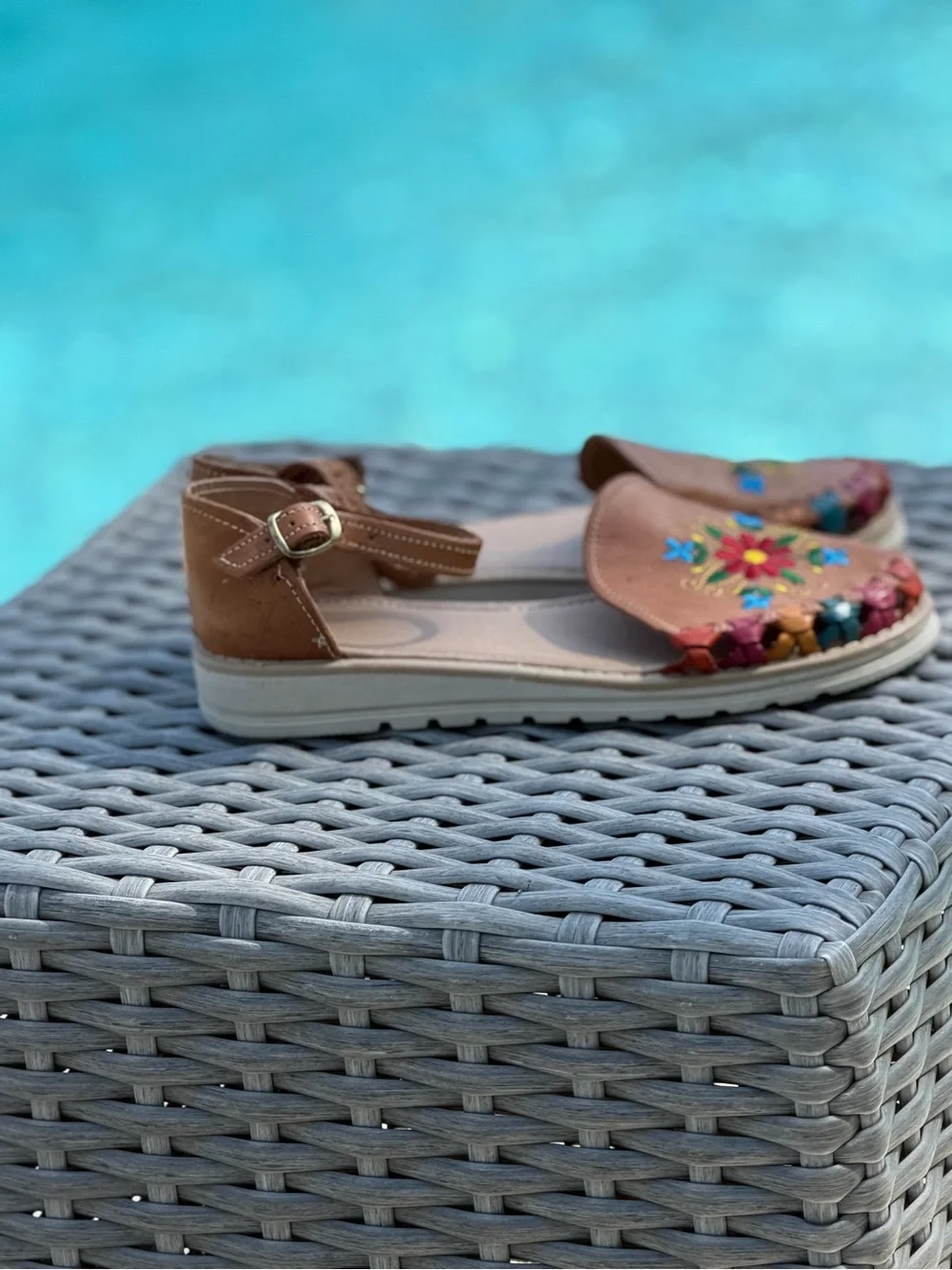 Women’s Tan Embroidered Leather Flats